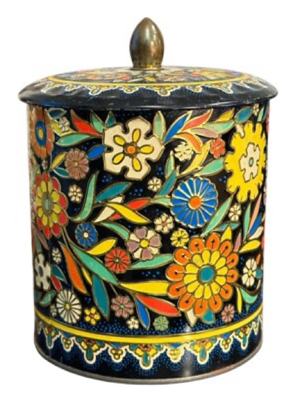 Vintage 1975 Daher Floral Decorative Round Tin Canister - Multicolor